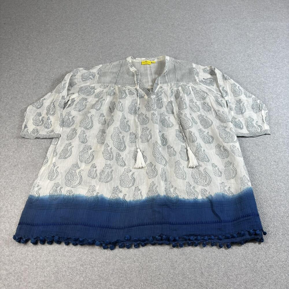 Roberta Roller Rabbit for Gorsuch Shirt Women White Medium Cat Tiger Tunic Boho